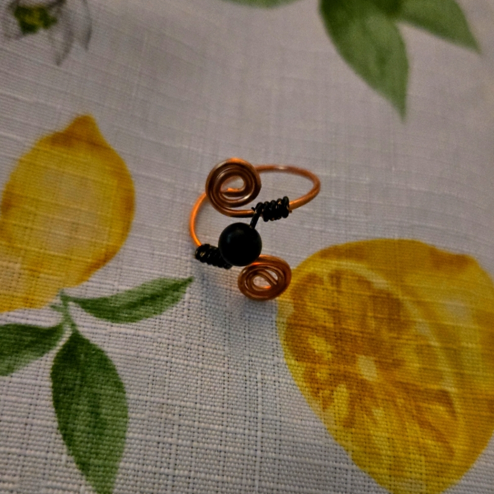 Handmade Copper and Black Tourmaline Wire Wrapped Ring